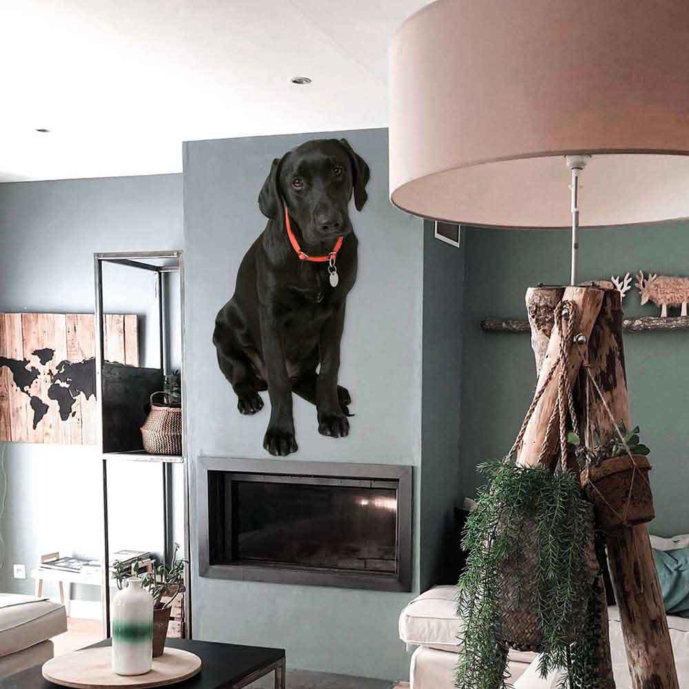 72 inch Black Lab Die-Cut Decal Installed Above Fireplace