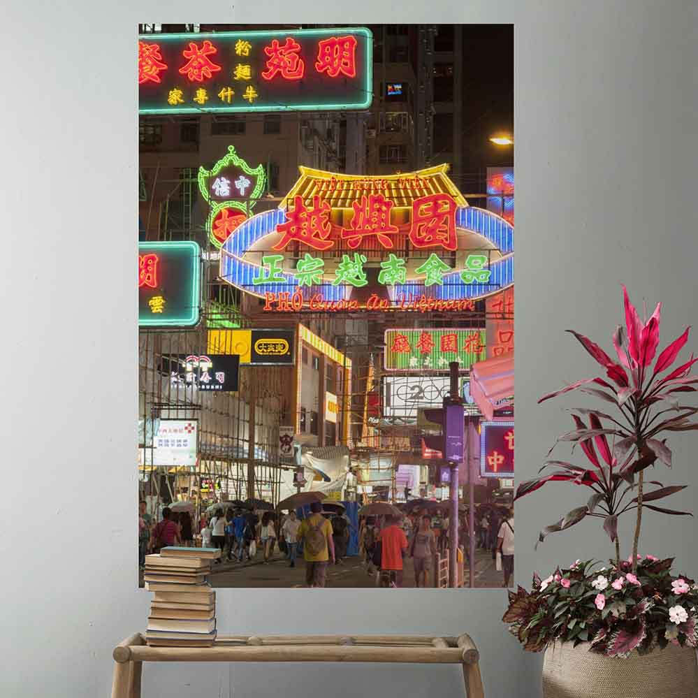 48x72 inch Hong Kong Neon Decal Installed Above Bench