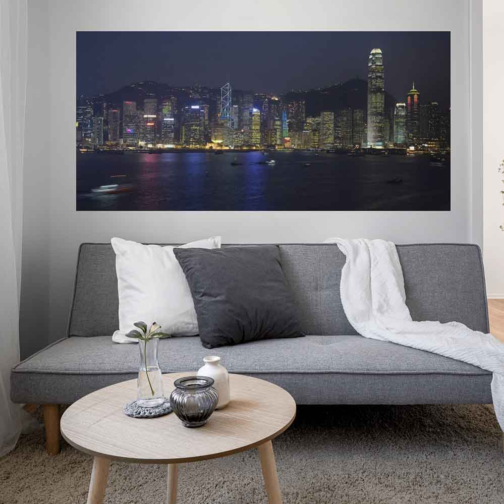 34.5x72 inch Hong Kong Night Decal Installed Above Sofa