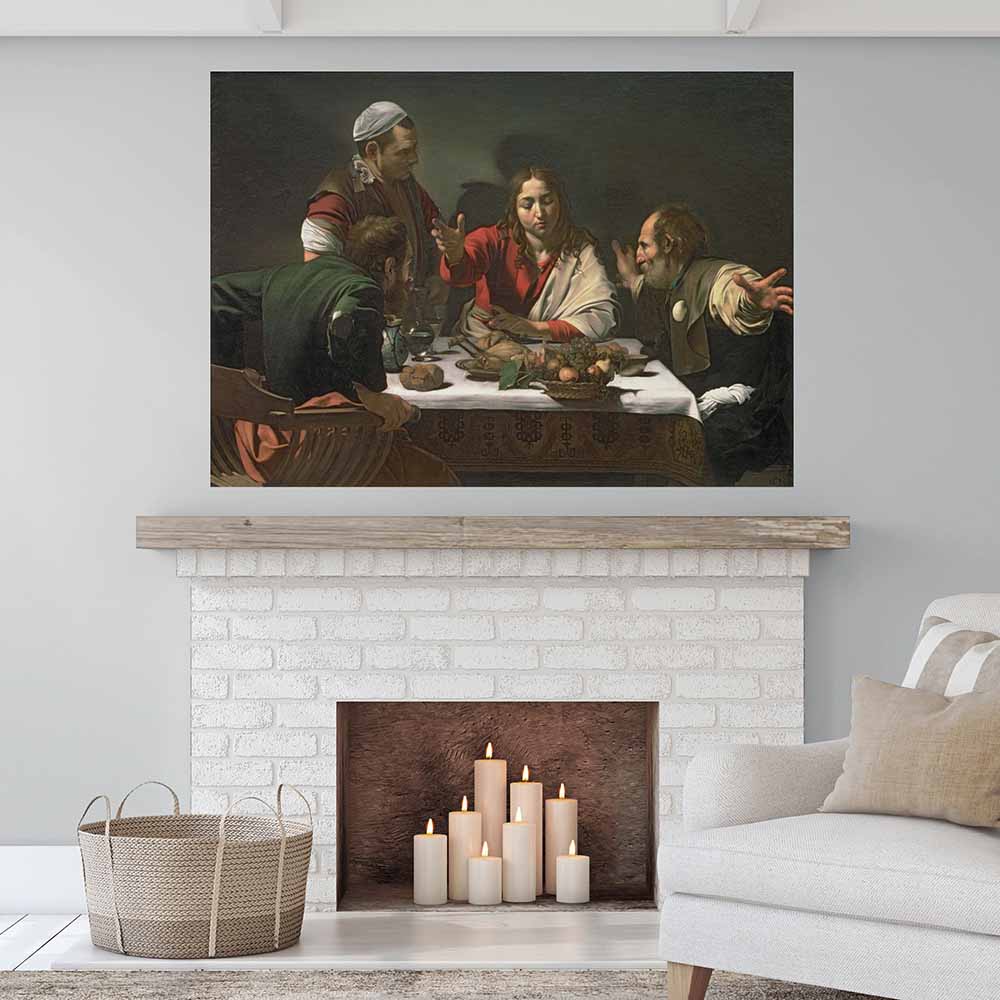 72 inch The Supper at Emmaus Poster Displayed Above Fireplace