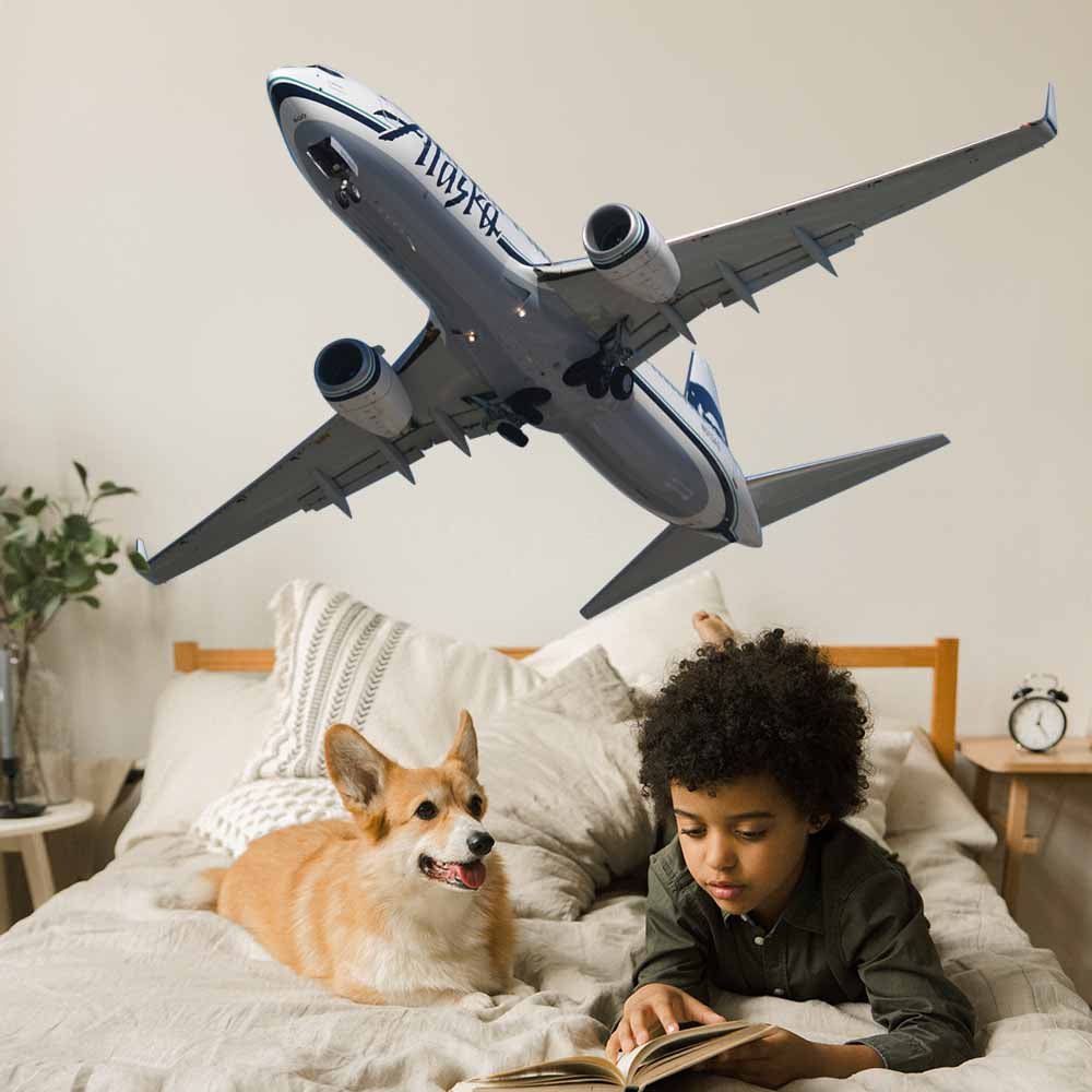 44x72 inch Alaska Air 737 Flyover Decal Installed in Boys Room
