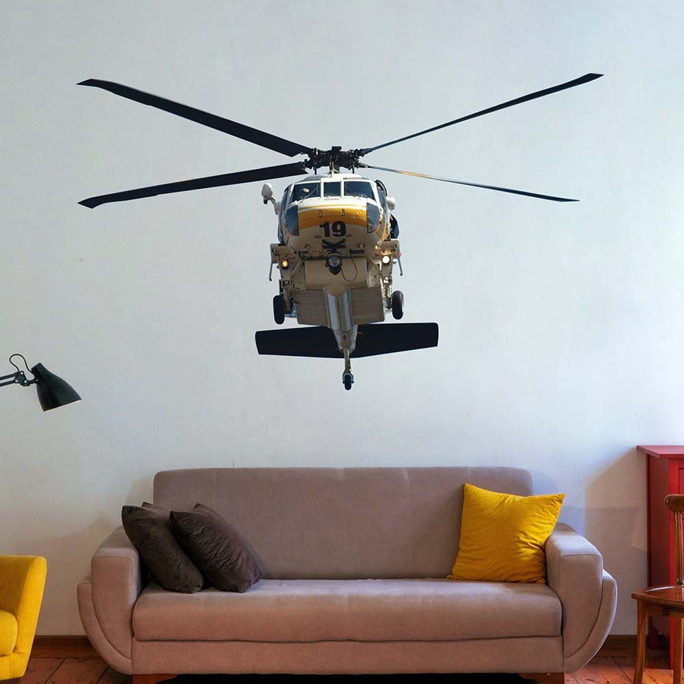 43x72 inch Fire Copter 19 Front View Decal Installed Above Sofa