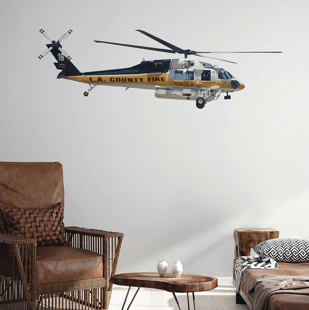23.5x72 inch Fire & Rescue Copter 16 Decal Installed in Living Room