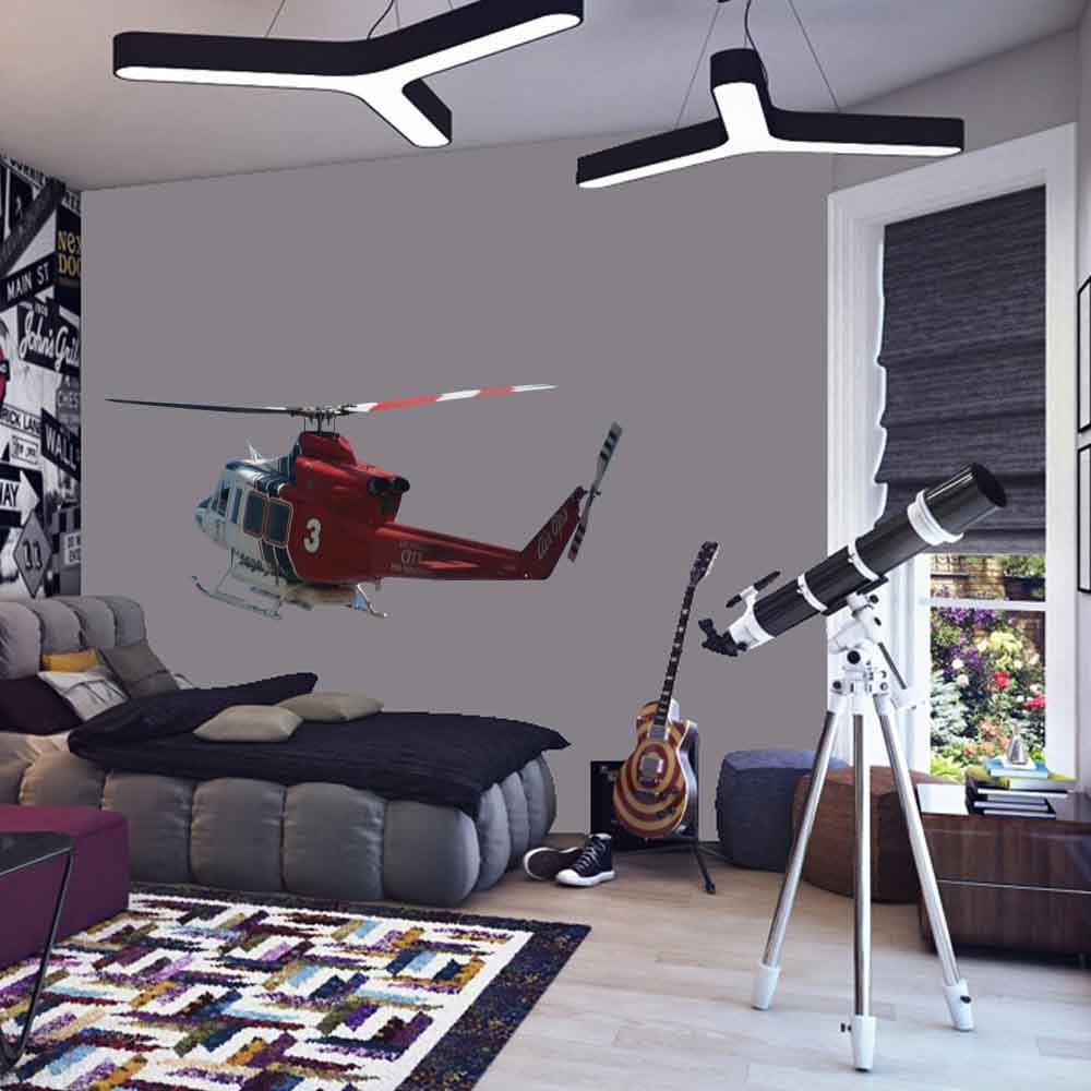 72 inch LAFD Fire 3 Copter Die-Cut Decal Installed in Teens Room