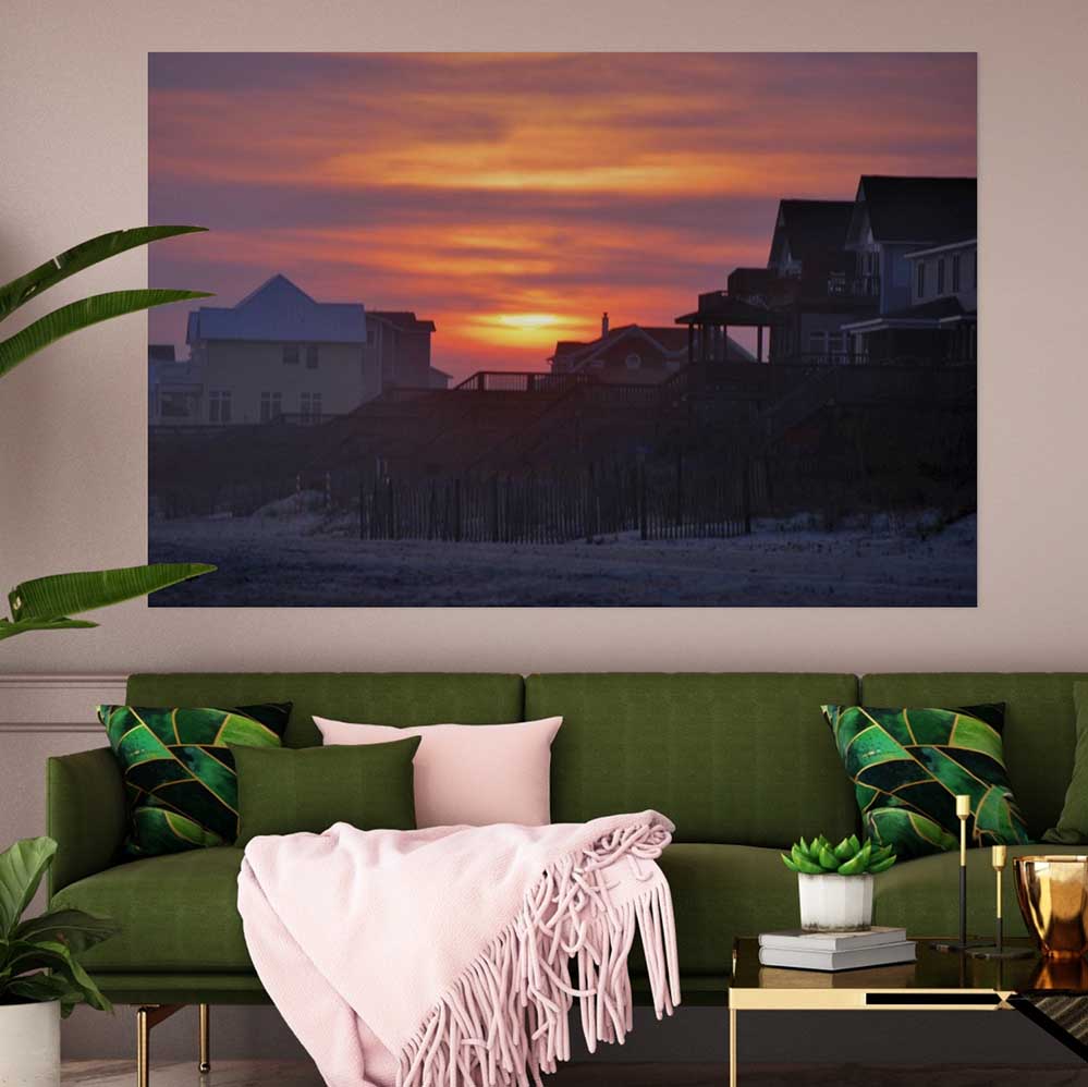 48x72 inch Sunset Poster Displayed Above Sofa