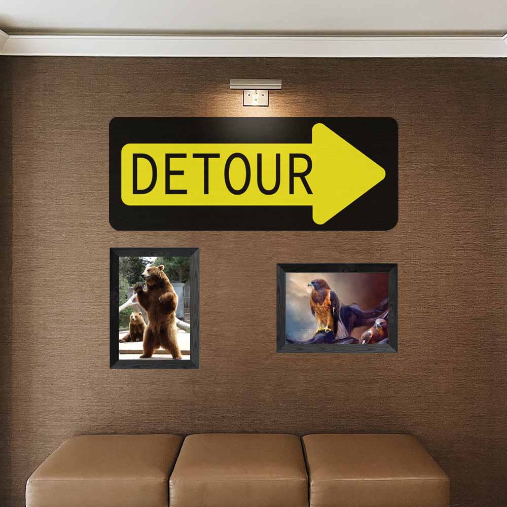 27.5x72inch Detour Sign Decal Installed Above Bench