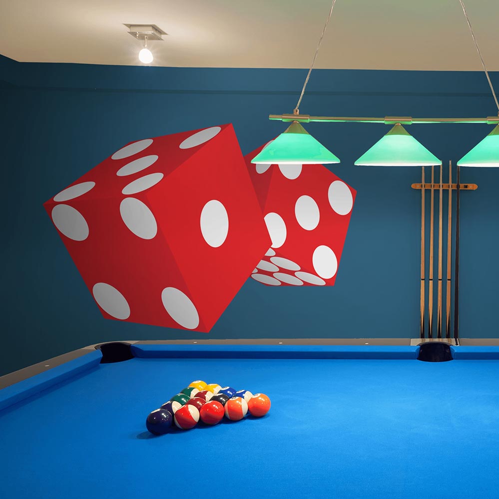 48x72 inch Dice Wall Decal Installed by Pool Table