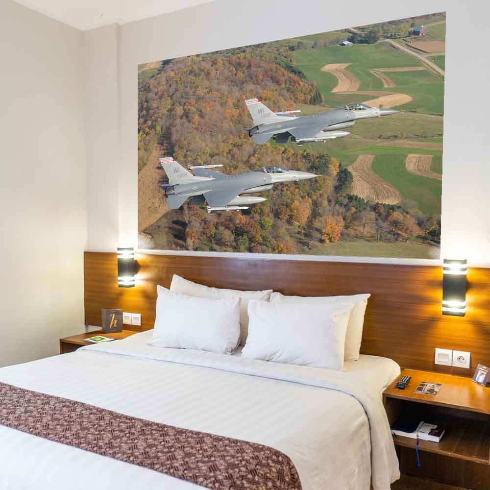 72 inch Dual F-16 Fighting Falcons Gloss Poster Displayed in Bedroom