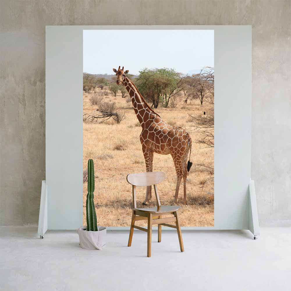 72 inch Giraffe Portrait Poster Displayed on Moving Wall