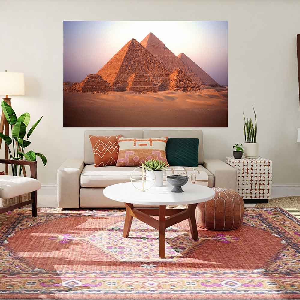 46.5x72 inch Great Pyramids of Giza Poster Installed in Living Room