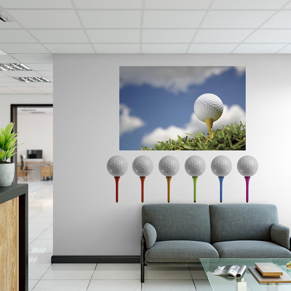 22.5x72 inch Golf Balls on Tees Decals Installed in Living Room