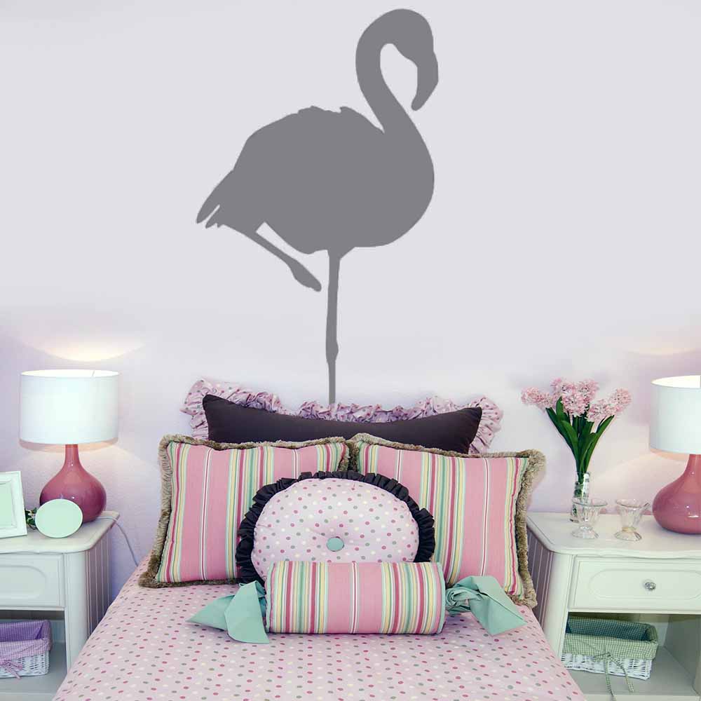 72 inch Gray Flamingo Silhouette Wall Decal Installed in Girls Room