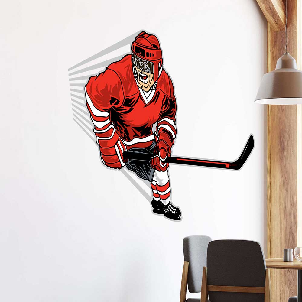 48.5x72 inch Hockey Player Decal Installed on Wall