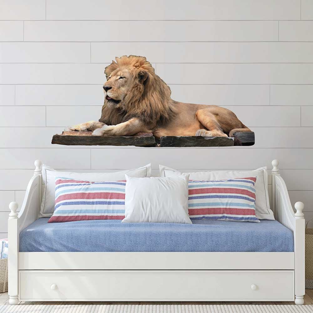 72 inch Lion Resting Wall Decal Installed Above Sofa