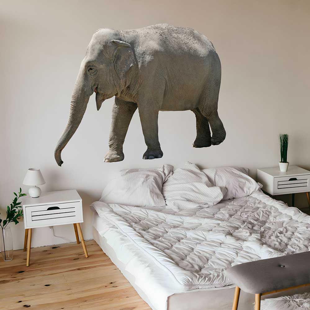 72 inch Lumbering Elephant Decal Installed in Bedroom