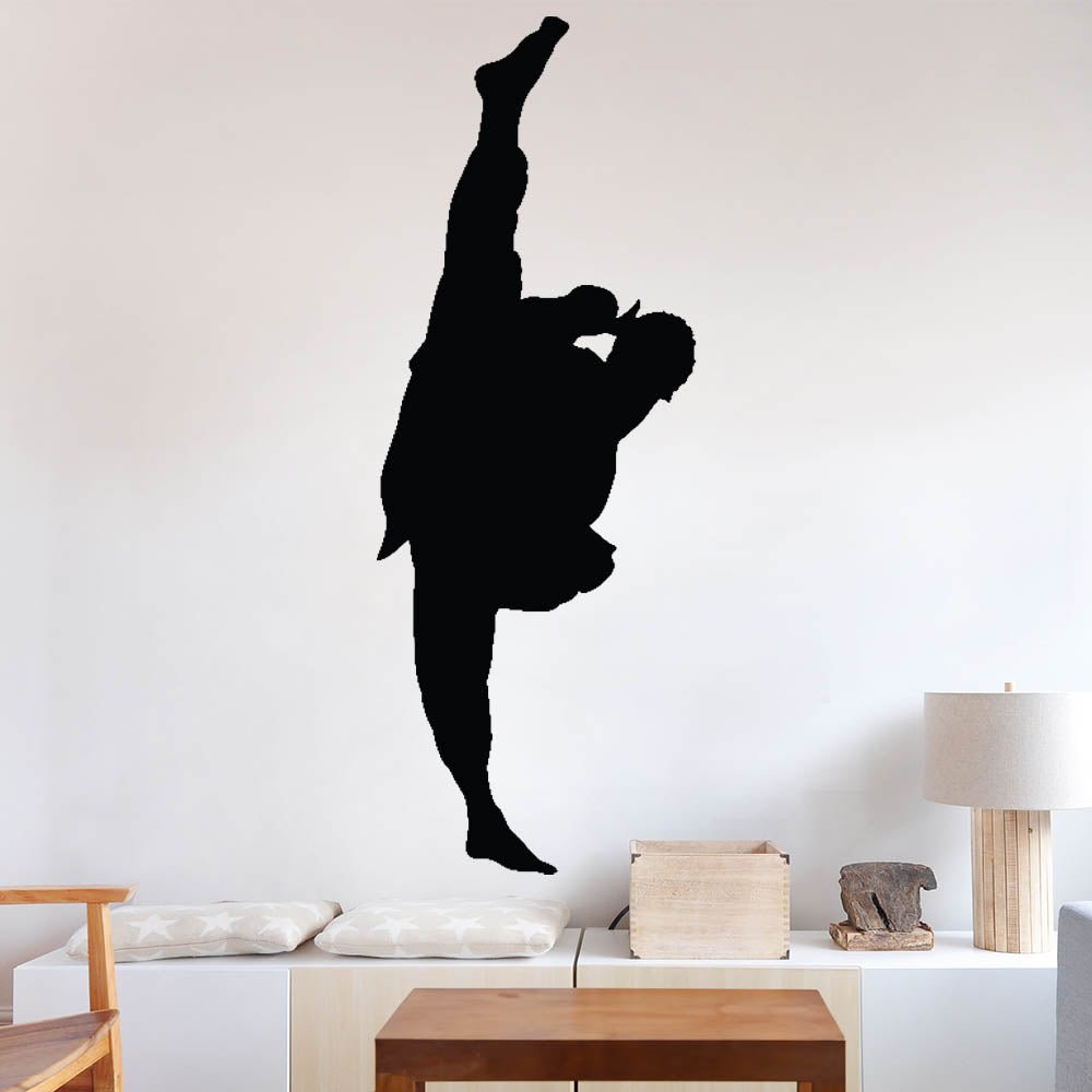 72 inch Martial Arts Extreme Side Kick Silhouette Wall Decal Installed in Sitting Room
