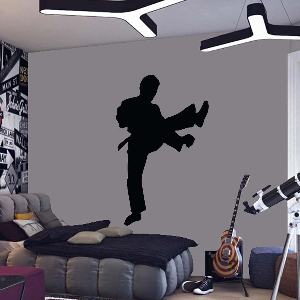 72 inch Martial Arts Kicking Silhouette Wall Decal Installed in Teens Room