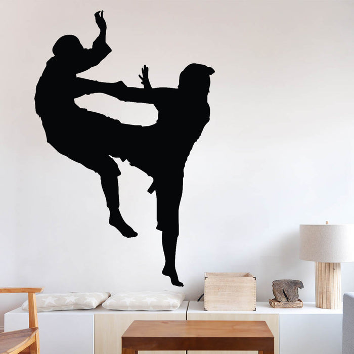 72 inch Martial Arts Sparring Silhouette Wall Decal Installed in Sitting Room