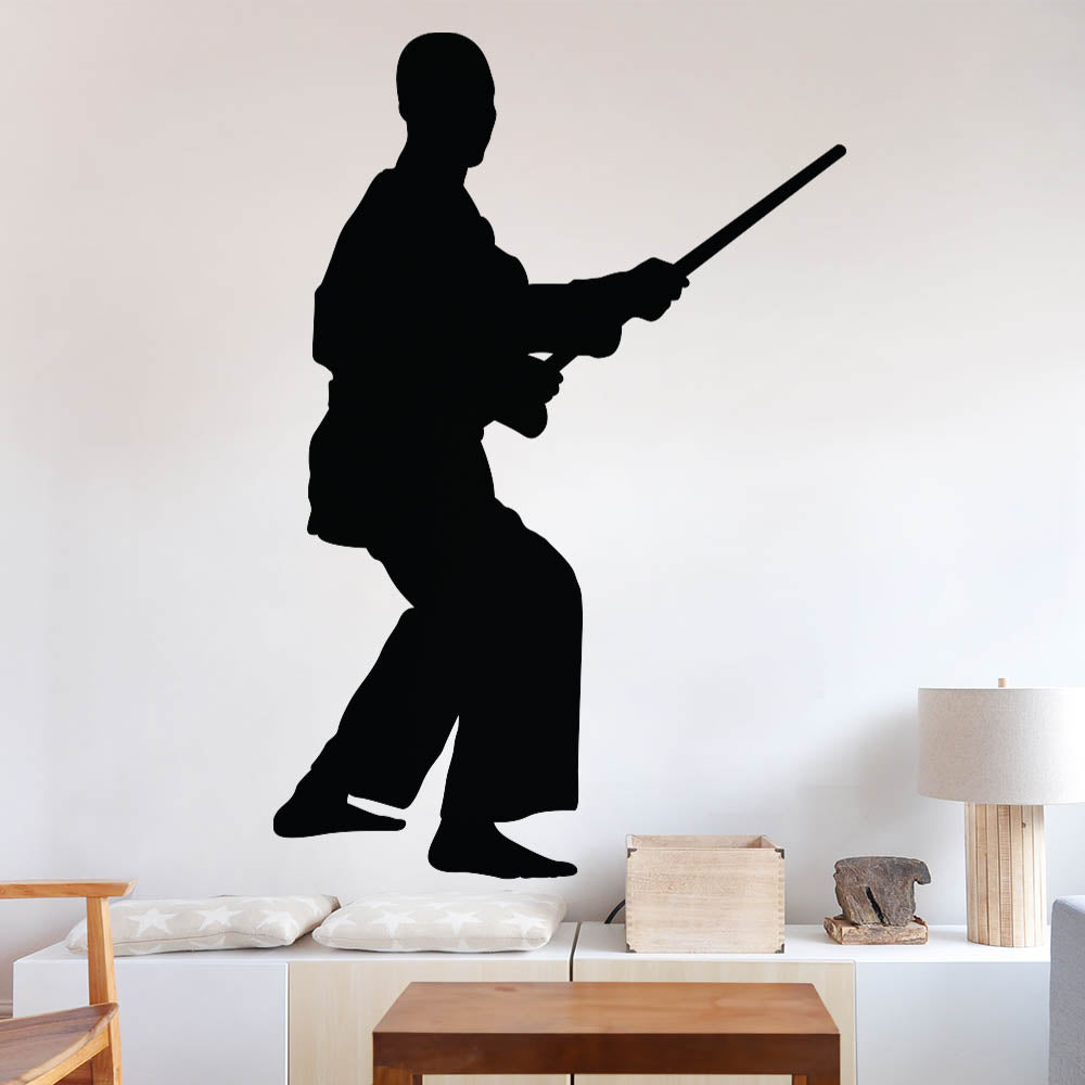 72 inch Martial Arts Staff II Silhouette Wall Decal Installed in Sitting Room