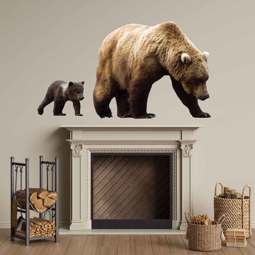 72 inch Mother Bear & Cub Die-Cut Decal Installed Above Fireplace