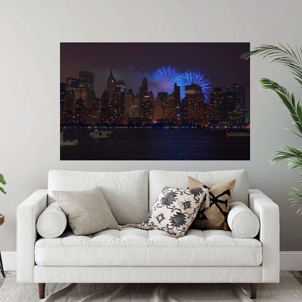 44.5x24 inch New York Skyline Poster Installed Above Sofa