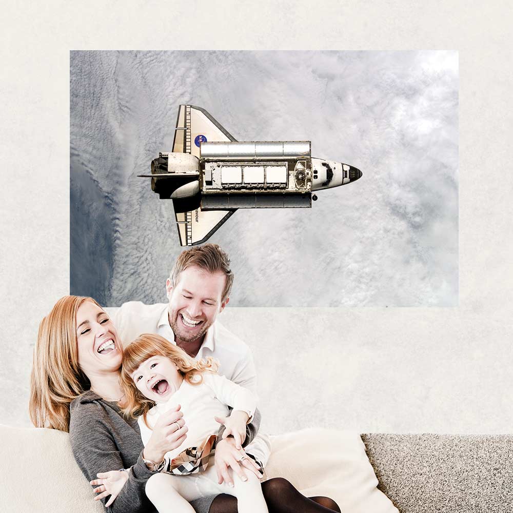 72 inch Orbiting Endeavor Above Cloud Cover Wall Decal Installed in Family Room