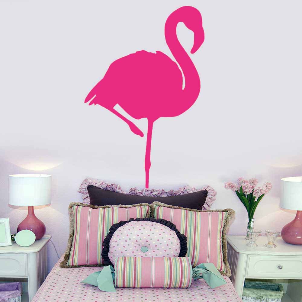 72 inch Pink Flamingo Silhouette Wall Decal Installed in Girls Room