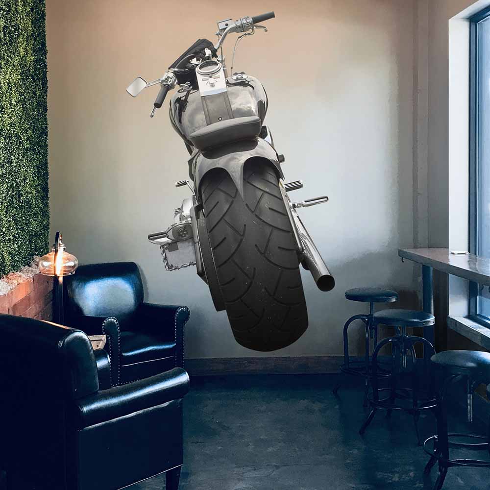 44x72 inch Motorcycle Rear Profile Decal Installed in Lounge