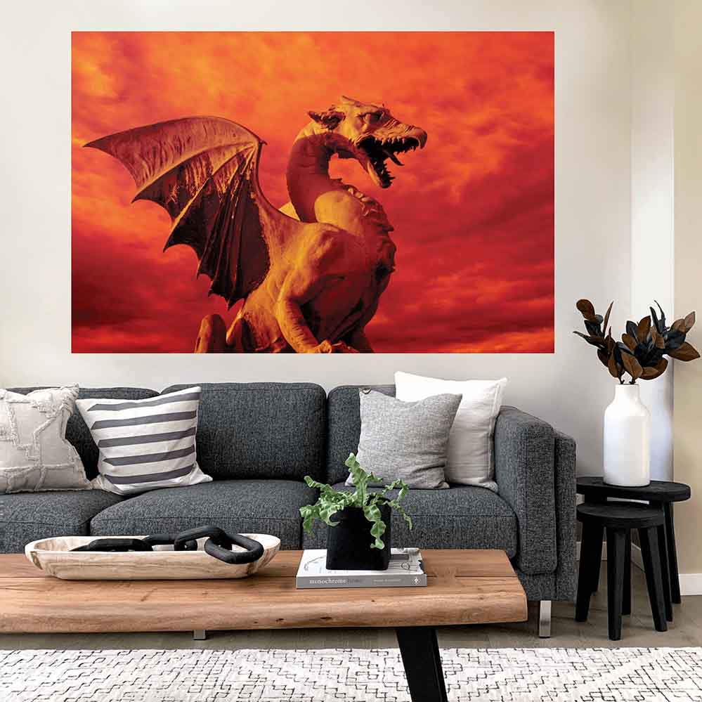 48x72 inch Red Dragon Decal Installed in Living Room