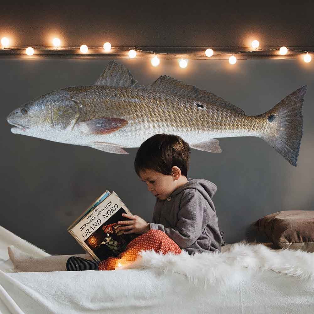 25.5x72 inch Red Drum Fish Decal Installed in Boys Room