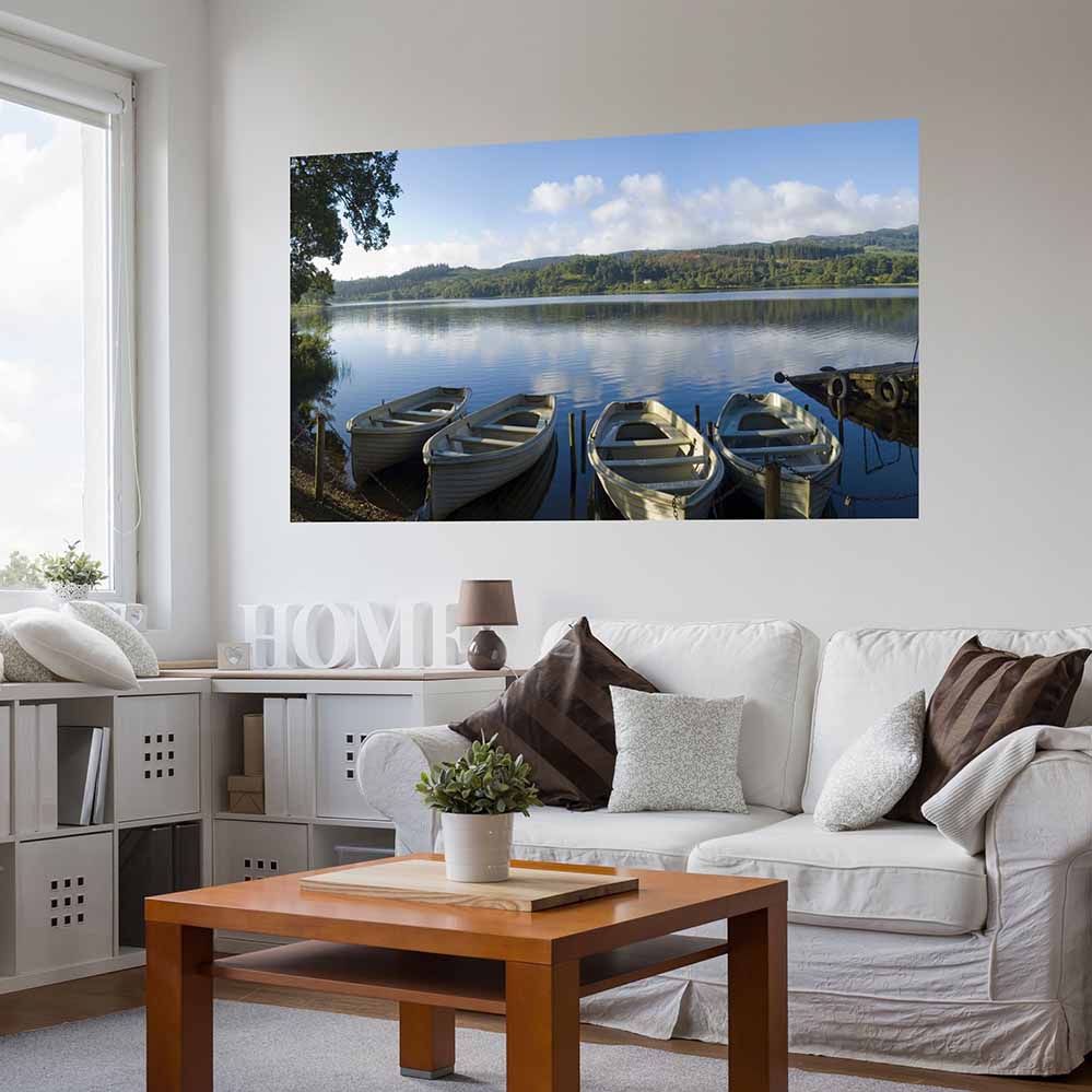 39.5x72 inch Serene Lake Poster Displayed in Living Room