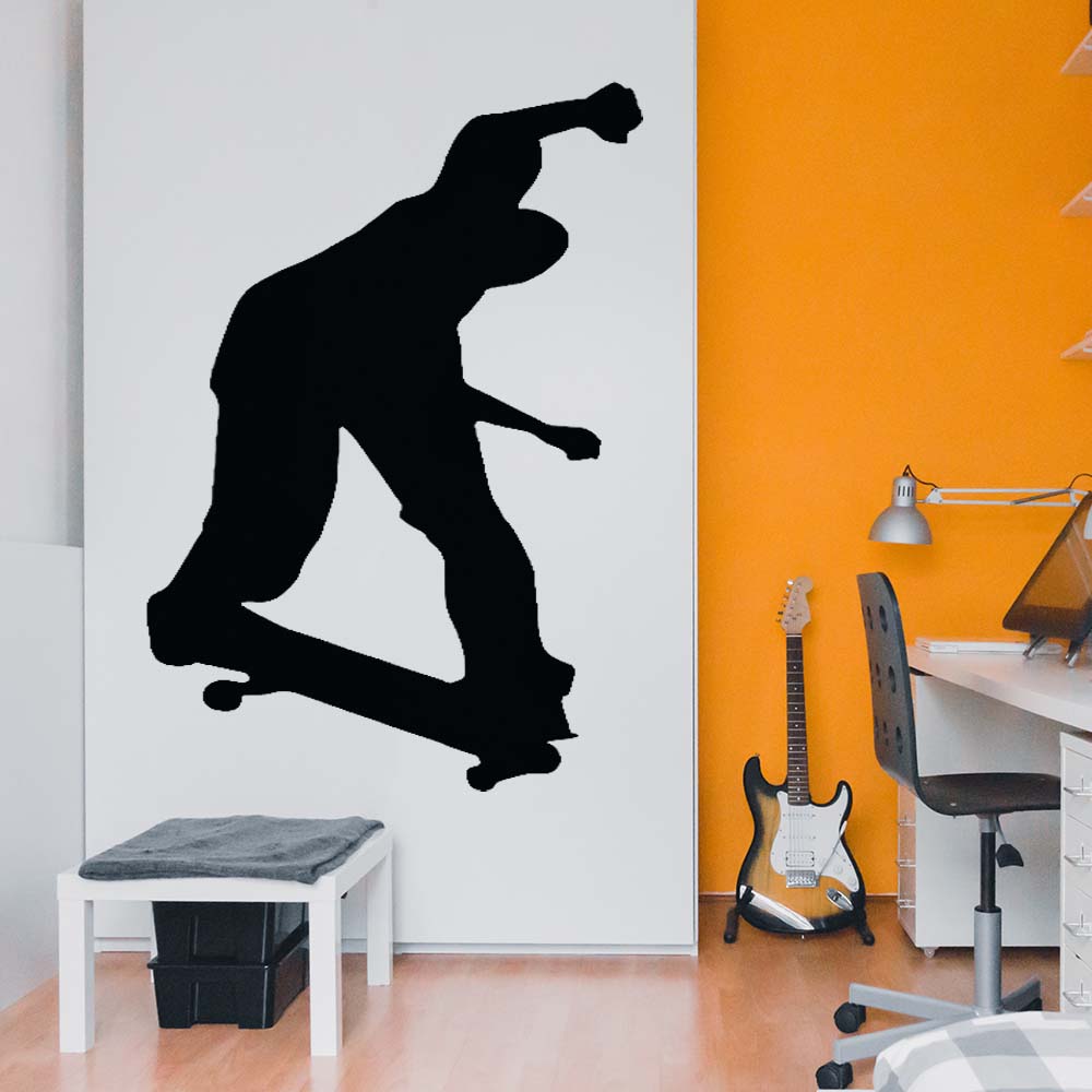 72 inch Skateboard Disaster Silhouette Wall Decal Installed in Teen Boys Room
