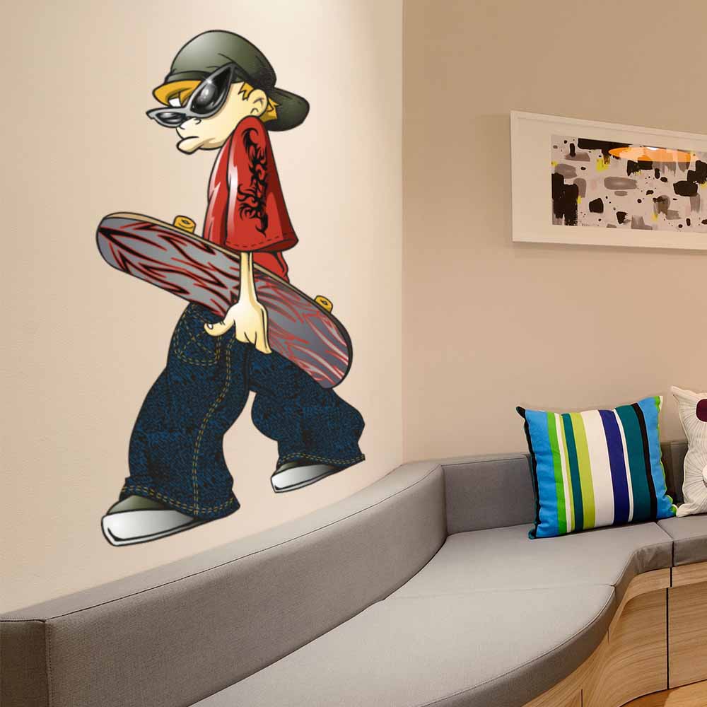 72 inch Skateboard Dude Wall Decal Installed in Gameroom