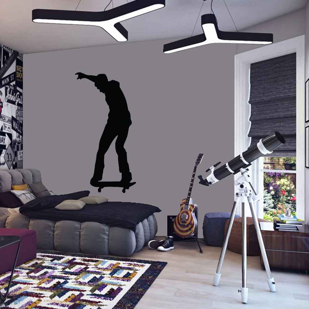 72 inch Skateboard Fontside Heelflip Silhouette Wall Decal Installed in Teen Boys Room