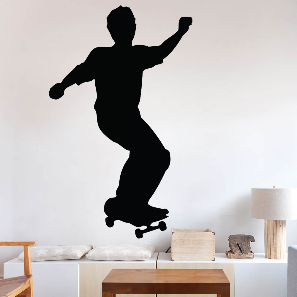 72 inch Skateboard Freestyle Silhouette Wall Decal Installed in Sitting Room