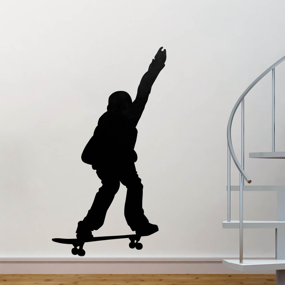 72 inch Skateboard Manual Silhouette  Wall Decal Installed Next to Staircase