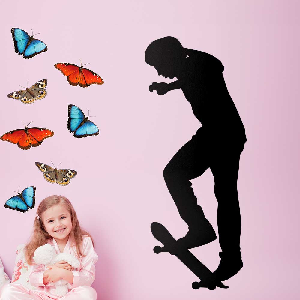 72 inch Skateboard Spacewalk Silhouette Wall Decal Installed in Little Girls Room