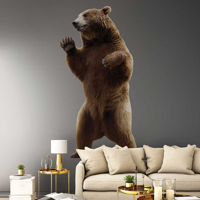 72 inch Standing Grizzly Wall Decal Installed Behind Sofa