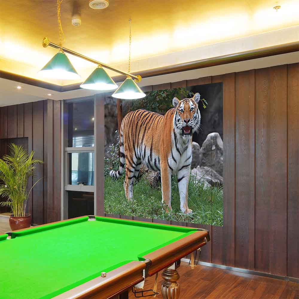 72 inch Tiger Portrait Poster Displayed in Rec Room