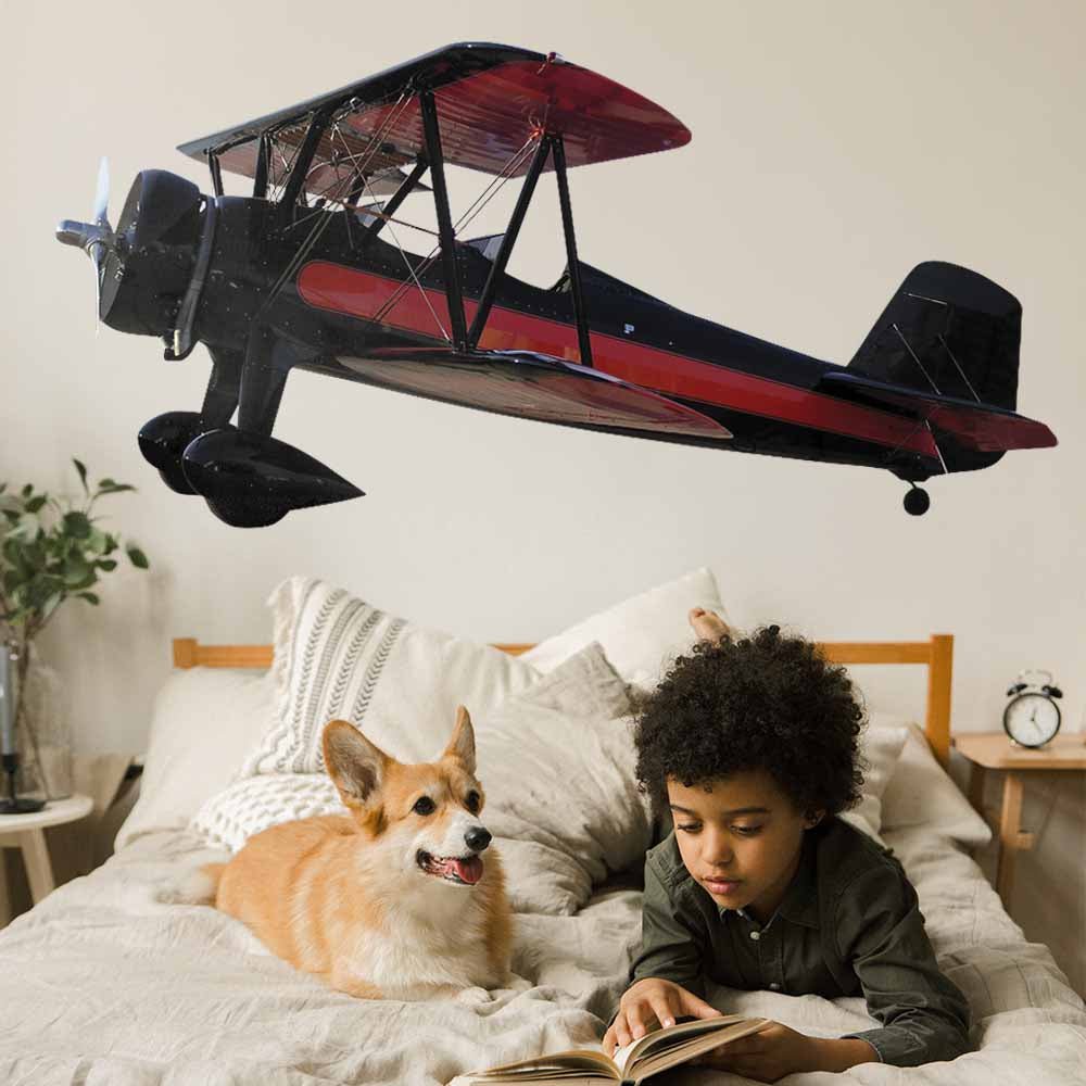 72 inch Vintage Biplane II Wall Decal Installed in Boys Room