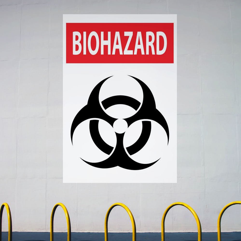 48.5x72 inch Biohazard Warning Sign Wall Decal Installed on Wall