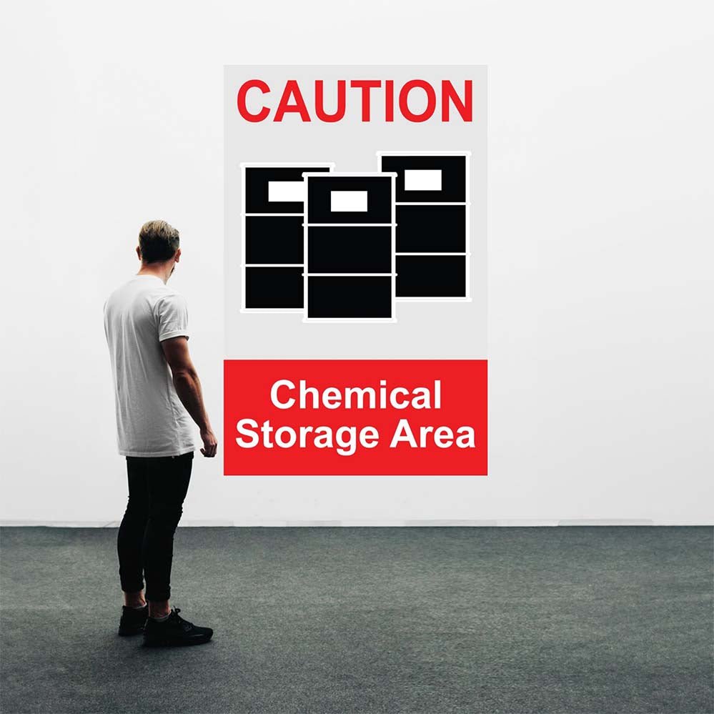 48.5x72 inch Chemical Storage Sign Wall Decal Installed on Wall