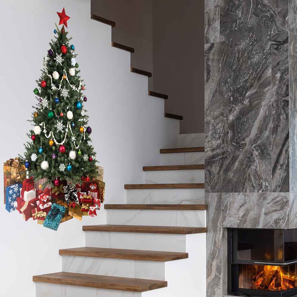 43x72 inch Christmas Tree Decal Installed  Near Staircase