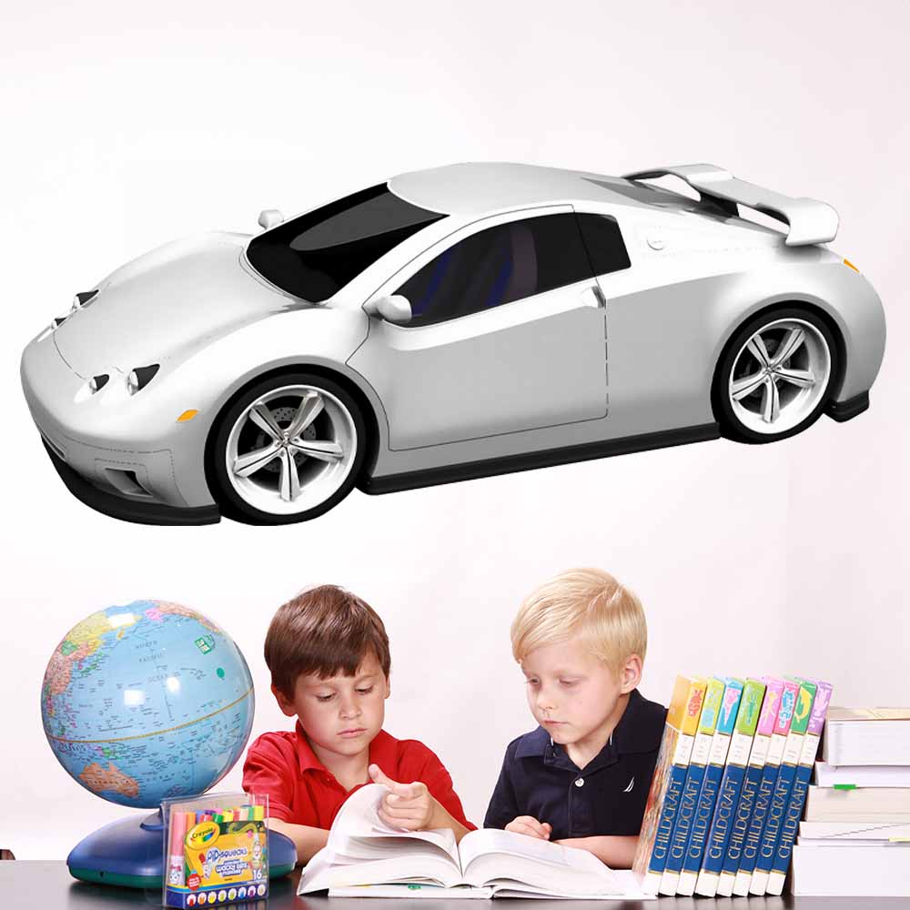 72 inch Concept car decal installed on wall above children studying