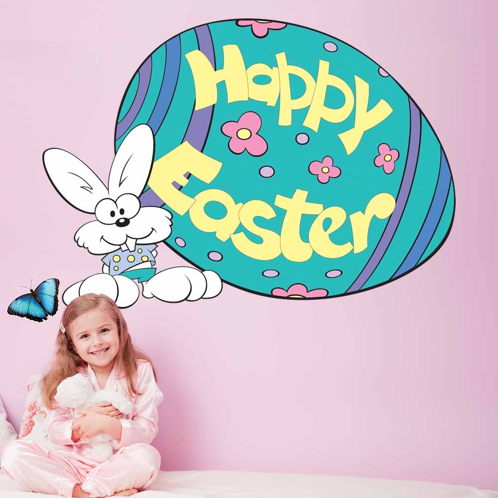 51x72 inch Happy Easter Egg & Bunny Decal Installed in Girls Room