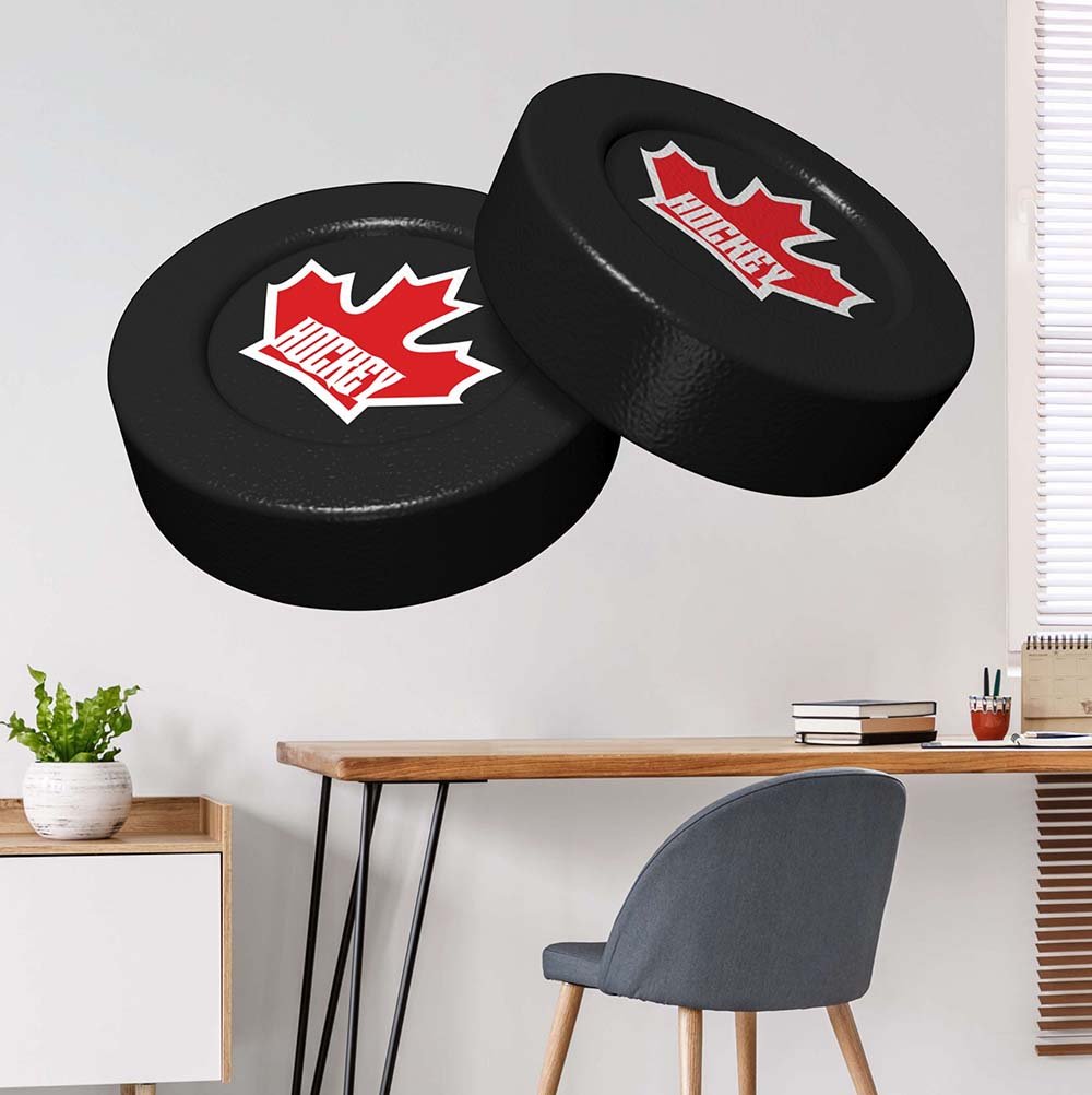 43x72 inch Dual Puck Decal Installed Above Desk