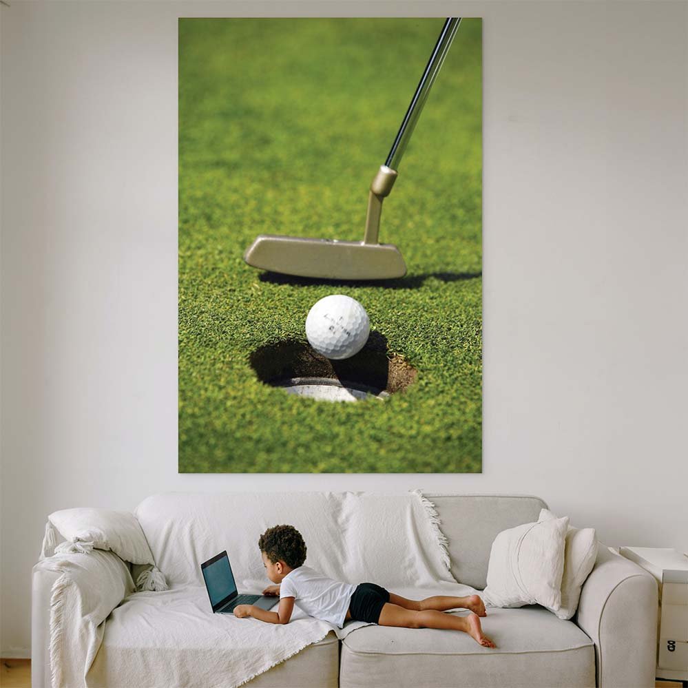 48x72 inch In the Heart Golf Poster Installed Above Sofa