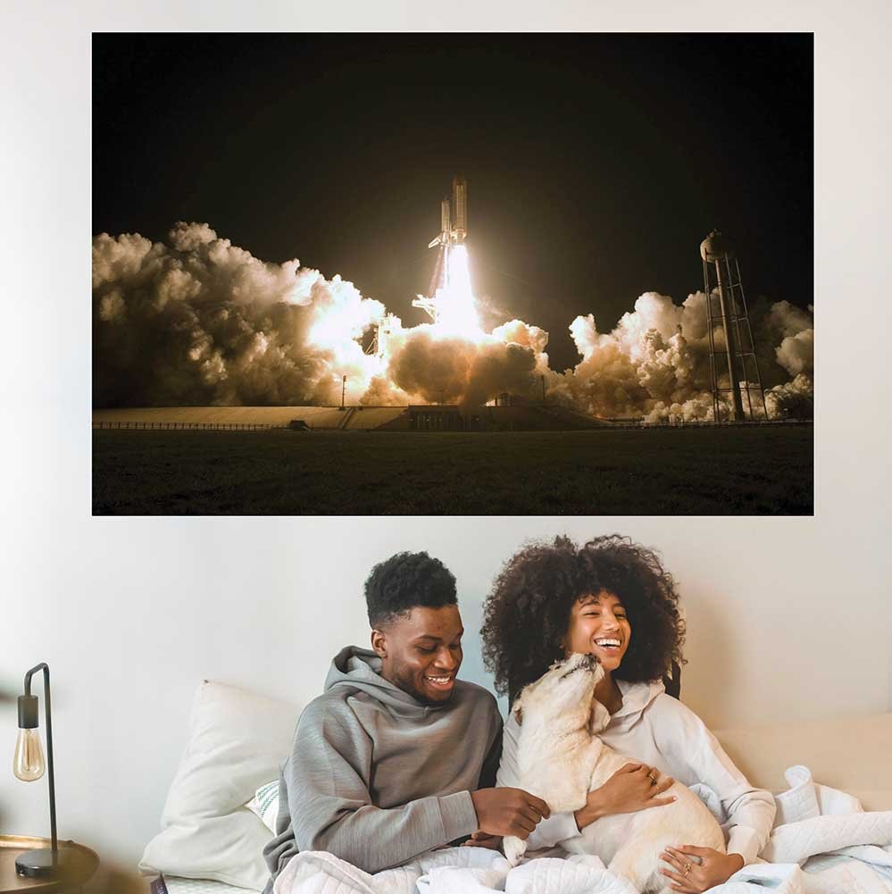 48x72 inch Space Shuttle Launch Decal Installed in Bedroom