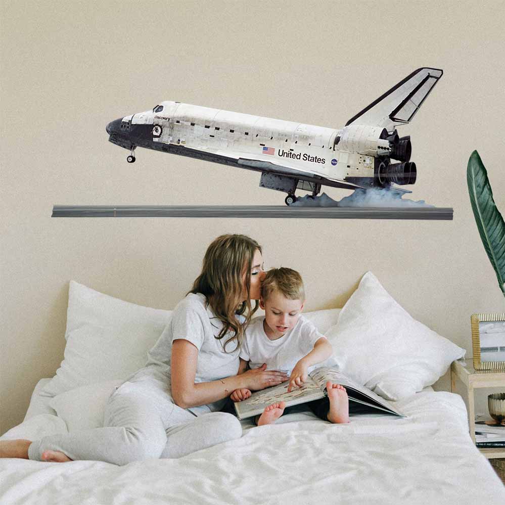 27x72 inch Shuttle Discovery Landing Decal Installed in Boys Room