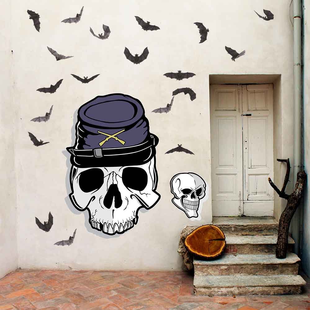 49x72 inch Yankee Skull Wall Decal Installed on Porch